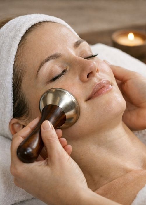 massaggio trattamento viso con bacchetta kansa